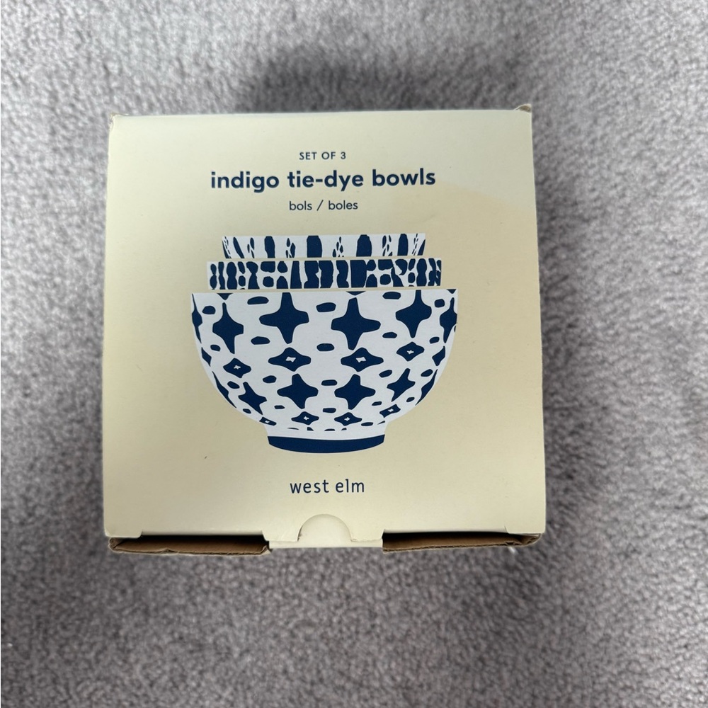 West Elm Blue Patterned Bowls Set of 3